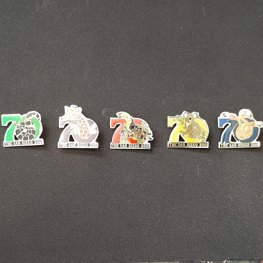 Lot of 5 Vintage San Diego Zoo Anniversary Pins 70th Collectibles